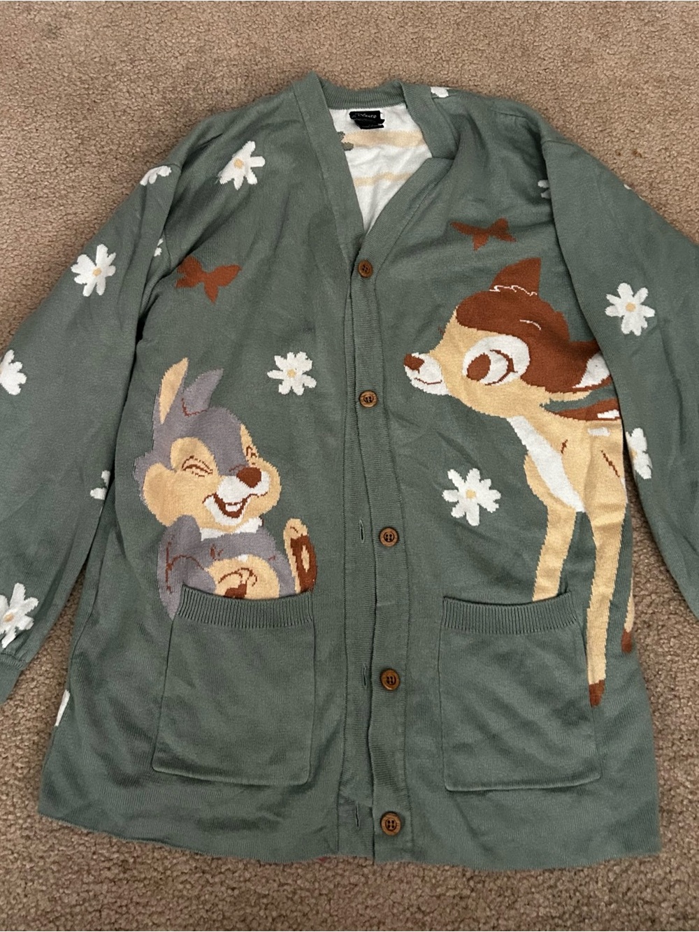Disney Green Kids Cardigan with Bambi & Thumper Motif